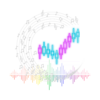 wordless logo containing musical notes in the shape of a 'c' and colorful trading symbols